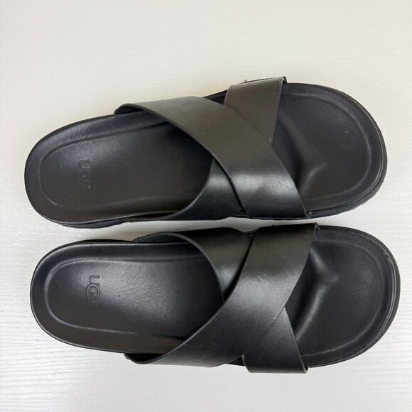 EUC UGG Men\'s Wainscott Black Leather  Slide Sandals S/N 1117476 main image 9